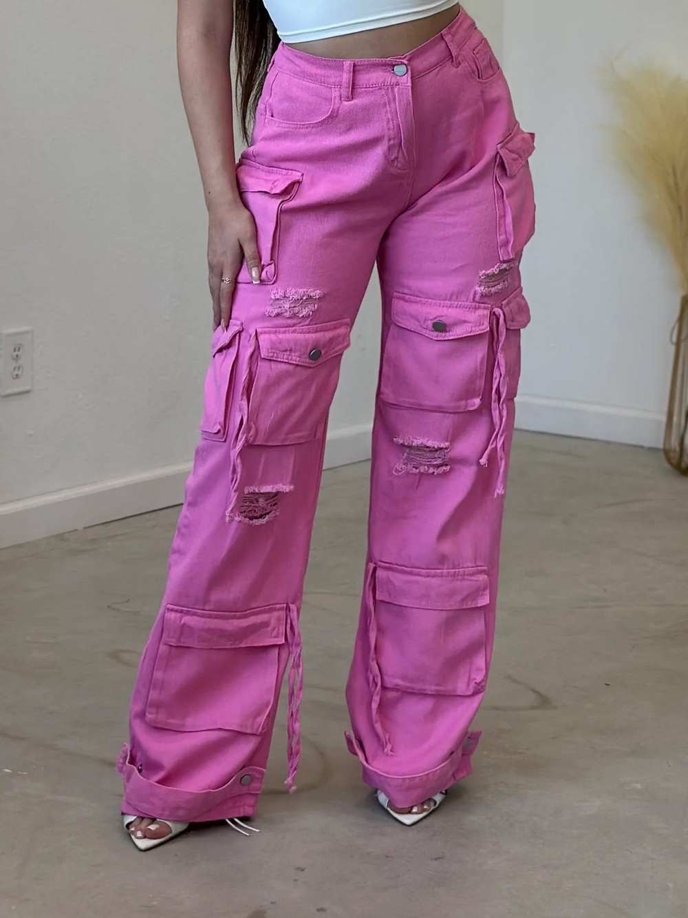Hot Pink Cargo Utility Pants
